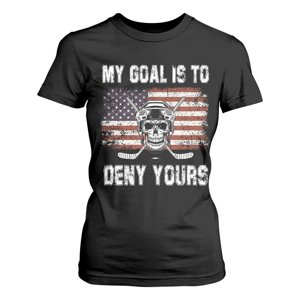 USA Flag Hockey Skull T Shirt For Women My Goal Is To Deny Yours TS02 Black Print Your Wear