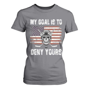 USA Flag Hockey Skull T Shirt For Women My Goal Is To Deny Yours TS02 Charcoal Print Your Wear