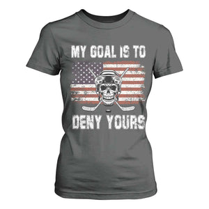 USA Flag Hockey Skull T Shirt For Women My Goal Is To Deny Yours TS02 Dark Heather Print Your Wear