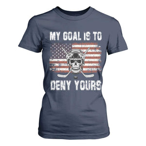 USA Flag Hockey Skull T Shirt For Women My Goal Is To Deny Yours TS02 Navy Print Your Wear