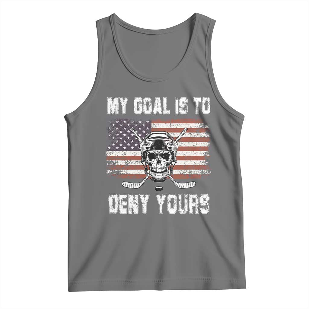 USA Flag Hockey Skull Tank Top My Goal Is To Deny Yours TS02 Black Heather Print Your Wear