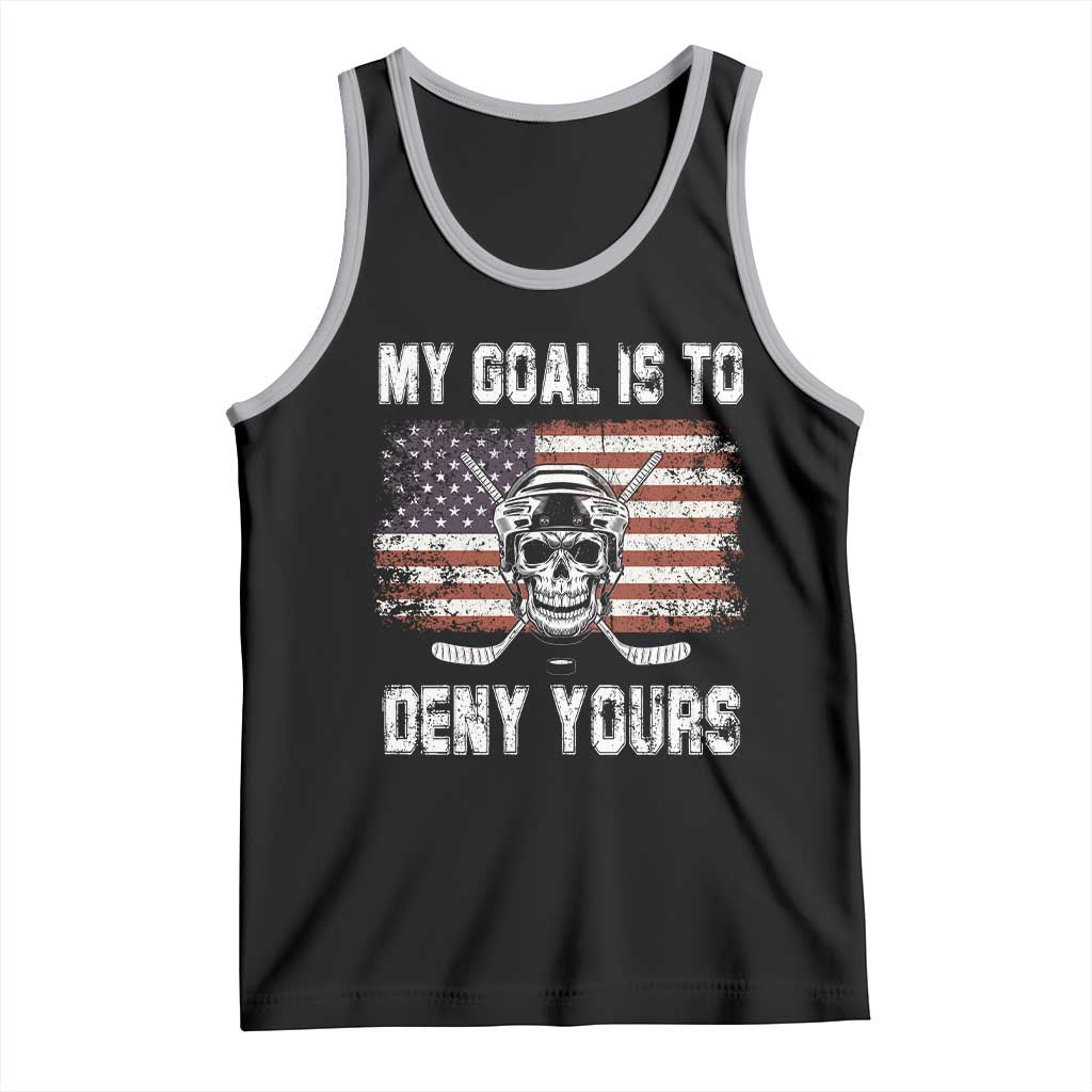 USA Flag Hockey Skull Tank Top My Goal Is To Deny Yours TS02 Black Athletic Heather Print Your Wear