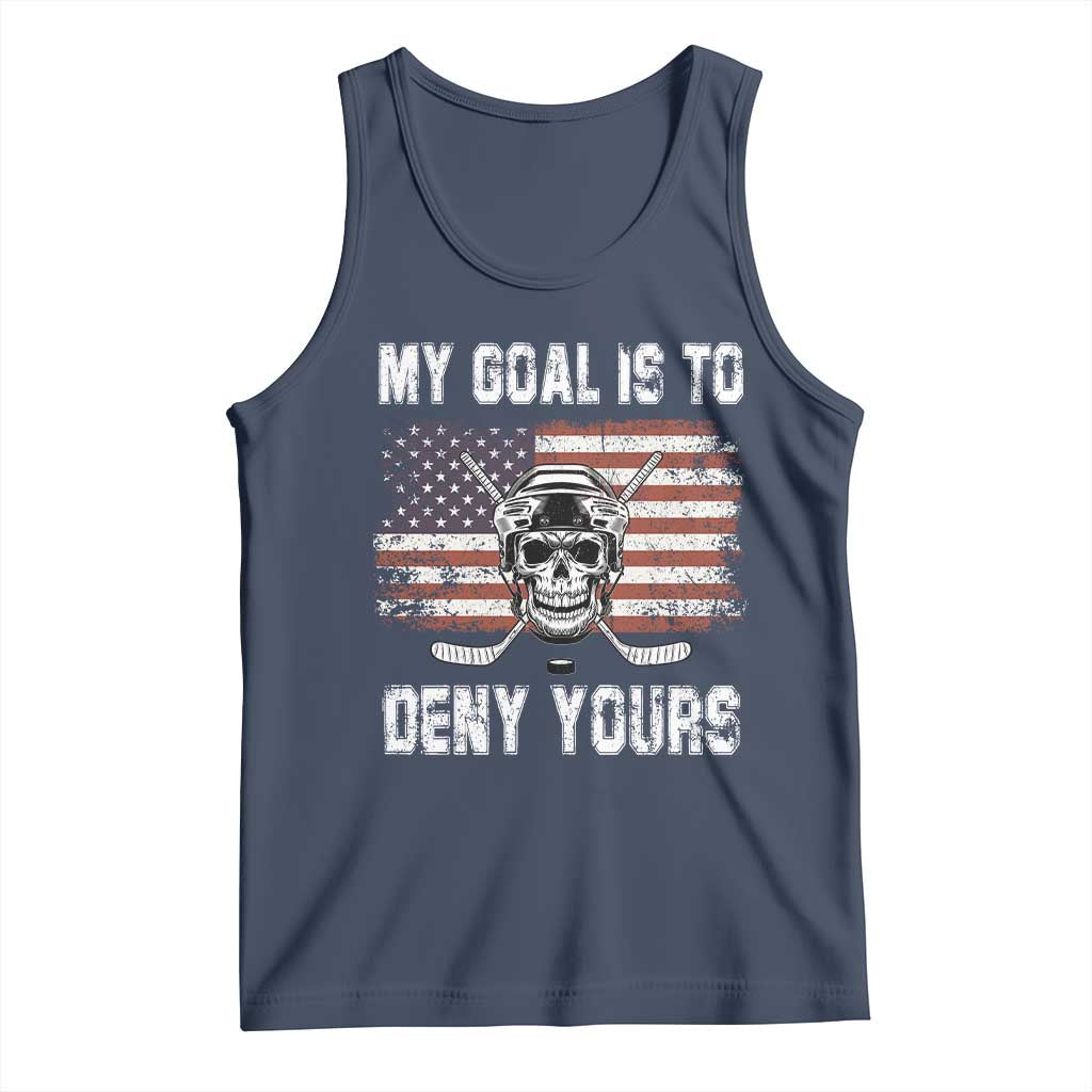 USA Flag Hockey Skull Tank Top My Goal Is To Deny Yours TS02 Navy Print Your Wear