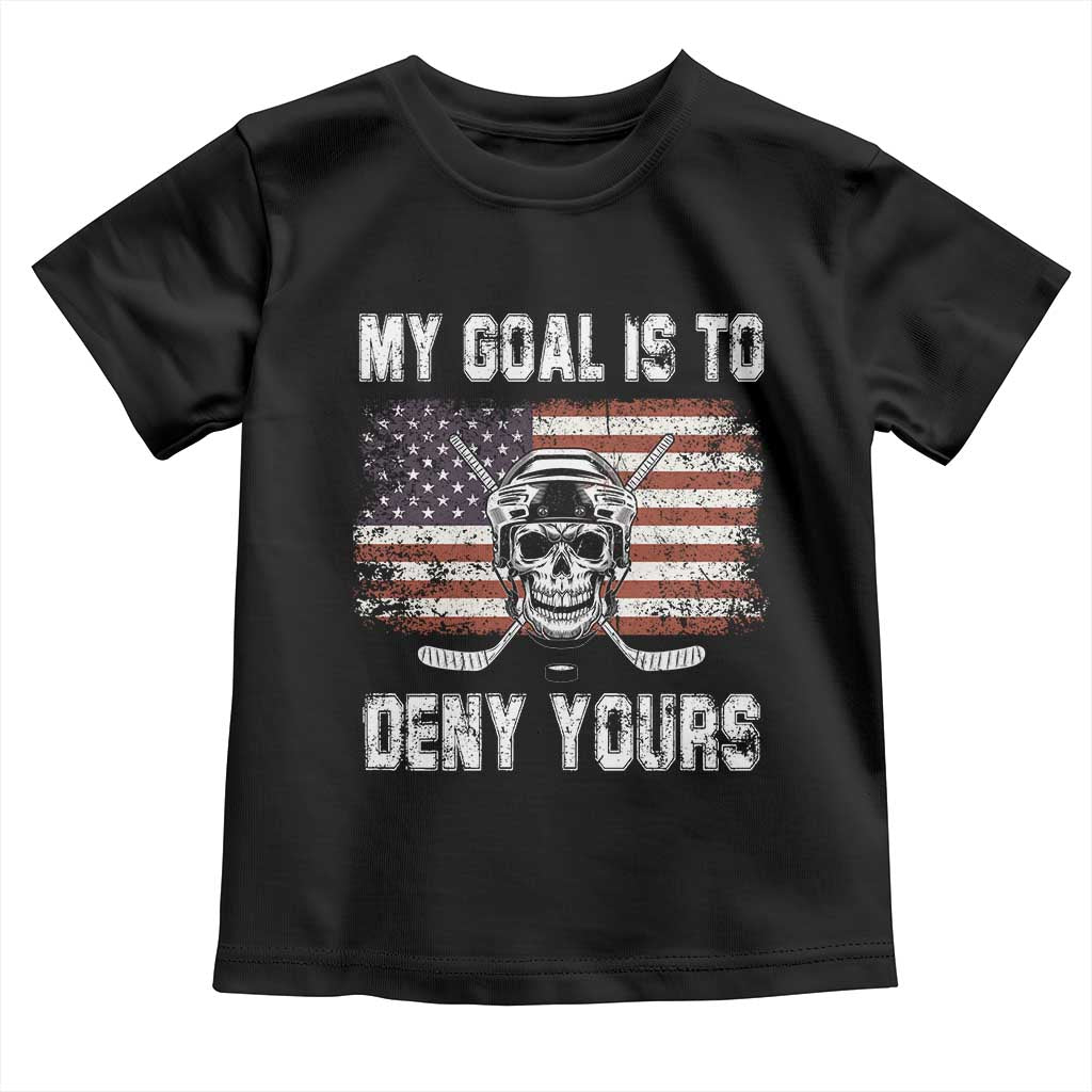 USA Flag Hockey Skull Toddler T Shirt My Goal Is To Deny Yours TS02 Black Print Your Wear