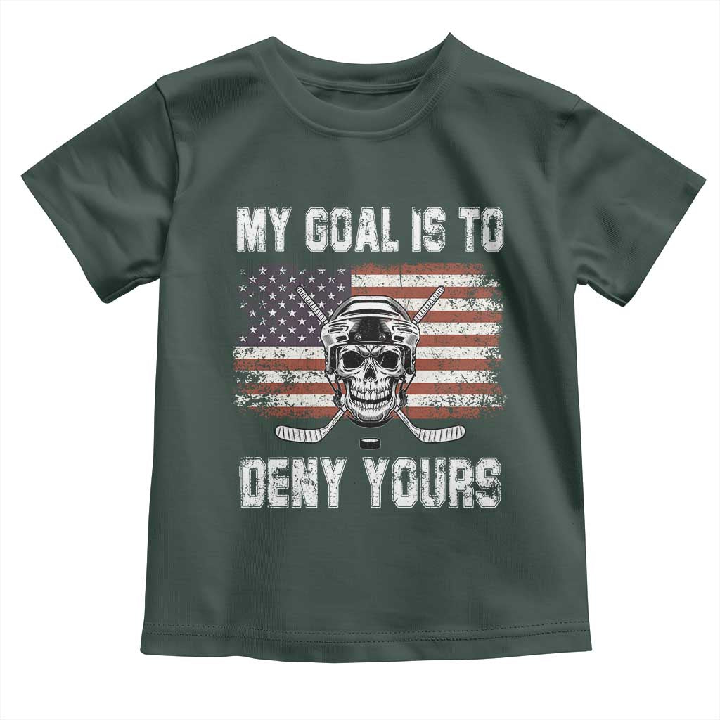 USA Flag Hockey Skull Toddler T Shirt My Goal Is To Deny Yours TS02 Dark Forest Green Print Your Wear