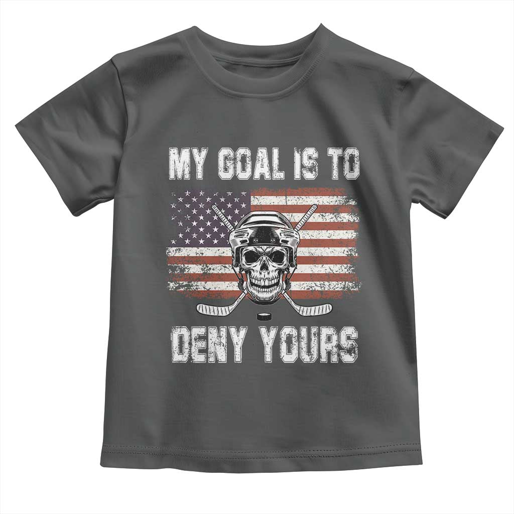 USA Flag Hockey Skull Toddler T Shirt My Goal Is To Deny Yours TS02 Dark Heather Print Your Wear
