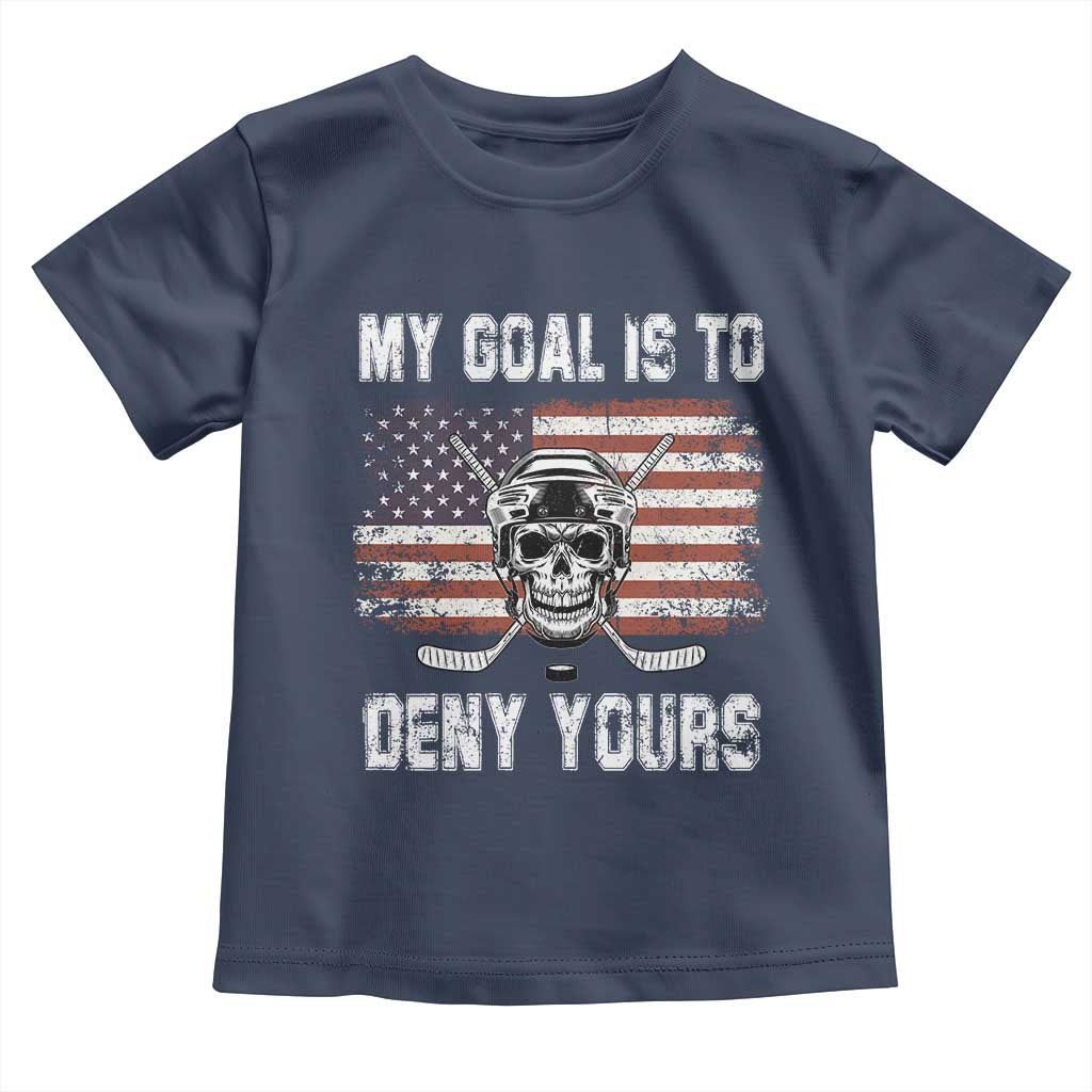 USA Flag Hockey Skull Toddler T Shirt My Goal Is To Deny Yours TS02 Navy Print Your Wear