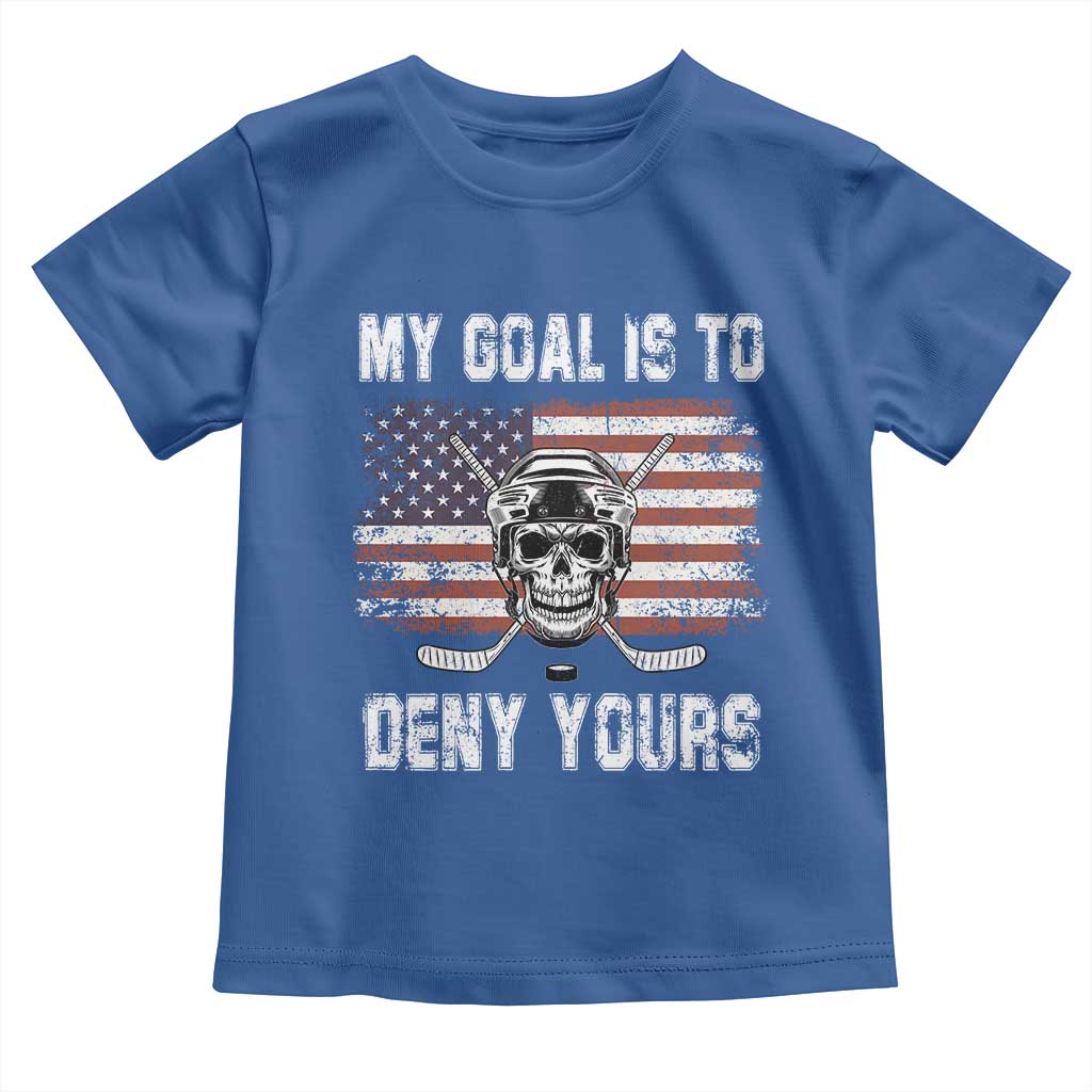 USA Flag Hockey Skull Toddler T Shirt My Goal Is To Deny Yours TS02 Royal Blue Print Your Wear