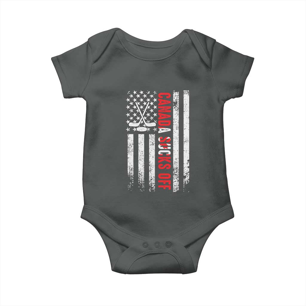 USA Flag Hockey Baby Onesie Funny Canada Sucks US EH American Flag TS02 Dark Heather Print Your Wear