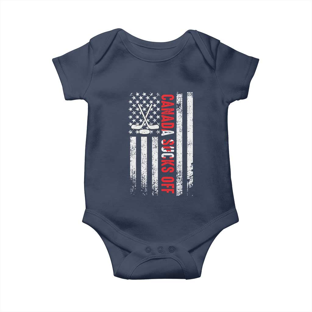 USA Flag Hockey Baby Onesie Funny Canada Sucks US EH American Flag TS02 Navy Print Your Wear