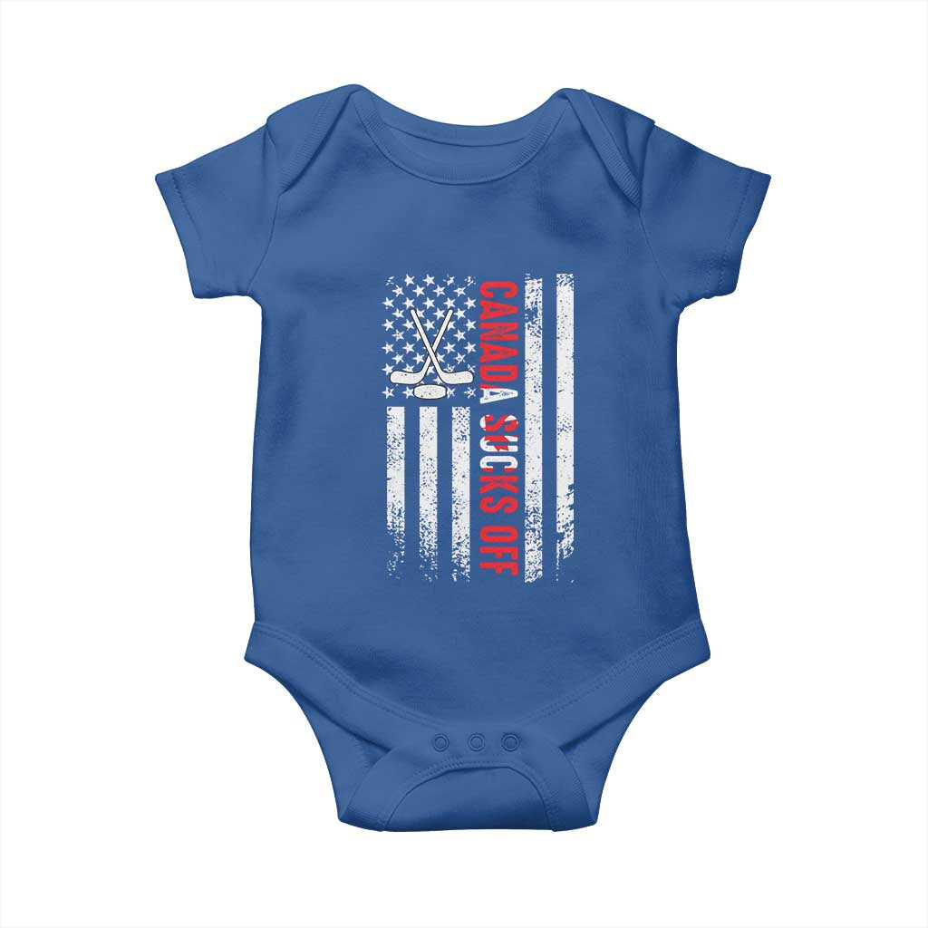 USA Flag Hockey Baby Onesie Funny Canada Sucks US EH American Flag TS02 Royal Blue Print Your Wear
