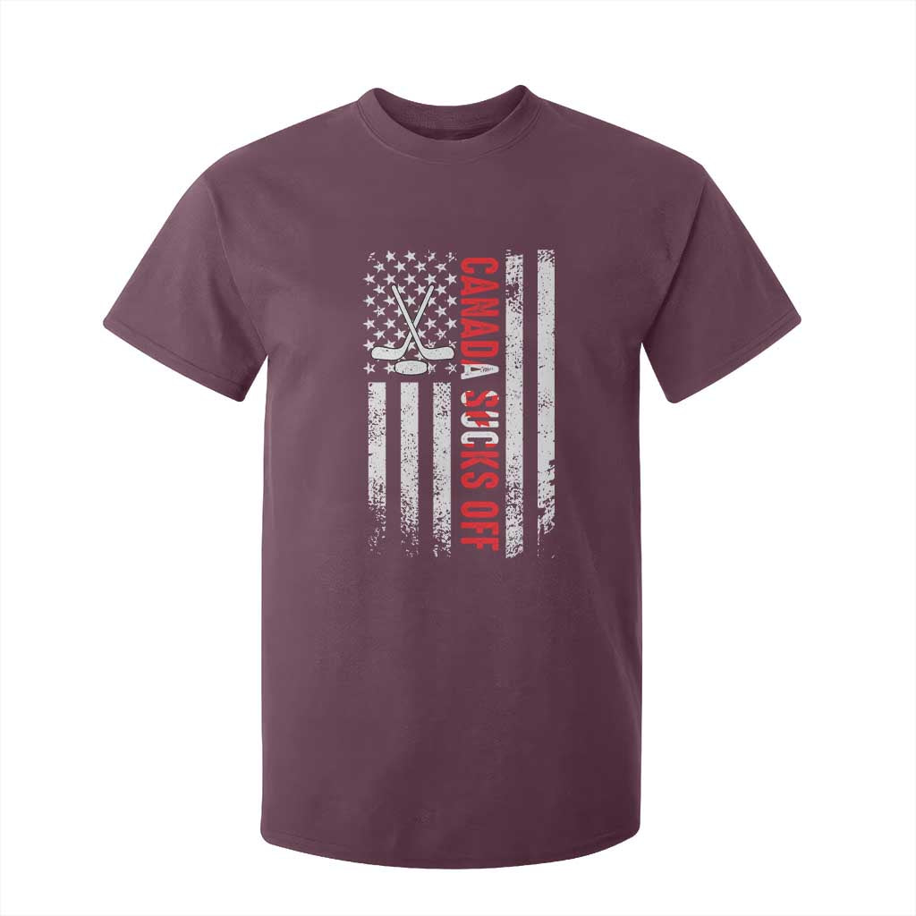 USA Flag Hockey T Shirt For Kid Funny Canada Sucks US EH American Flag TS02 Maroon Print Your Wear
