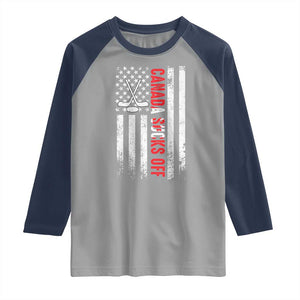 USA Flag Hockey Raglan Shirt Funny Canada Sucks US EH American Flag TS02 Sport Gray Navy Print Your Wear