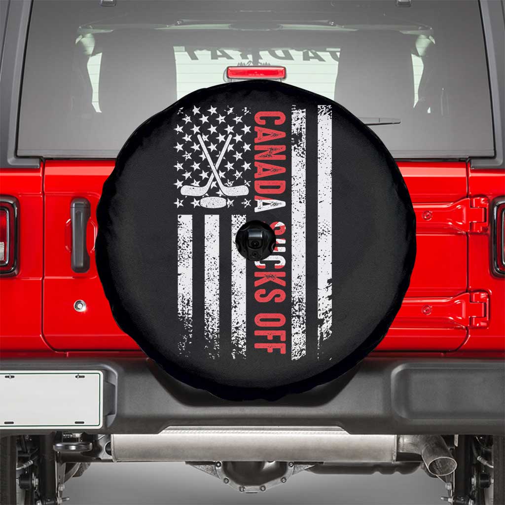 USA Flag Hockey Spare Tire Cover Funny Canada Sucks US EH American Flag TS02 Black Print Your Wear