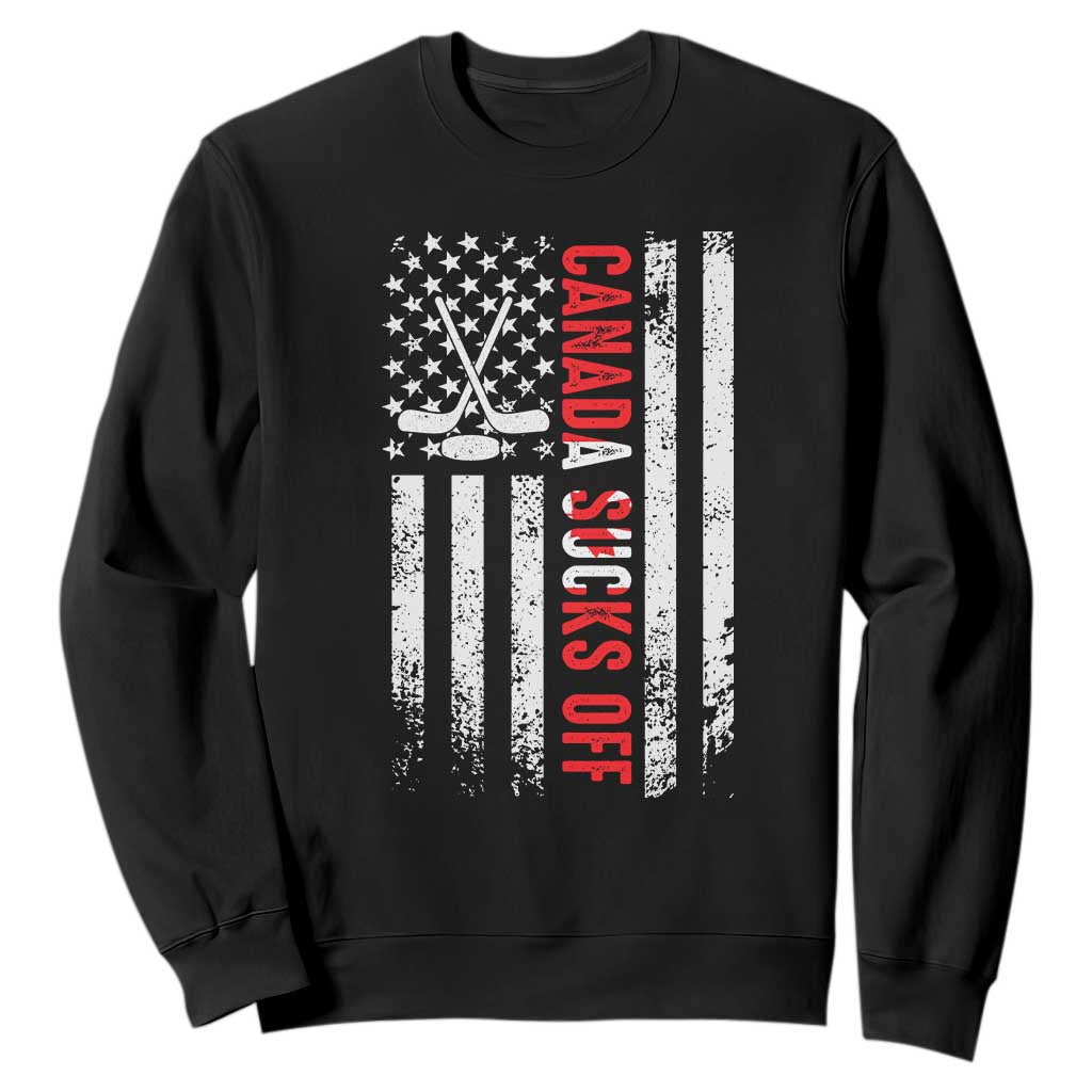 USA Flag Hockey Sweatshirt Funny Canada Sucks US EH American Flag TS02 Black Print Your Wear