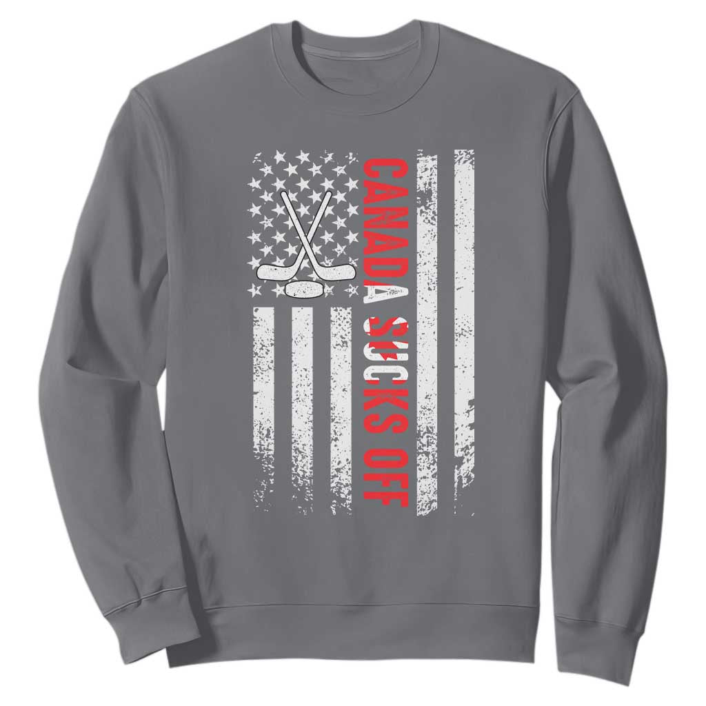 USA Flag Hockey Sweatshirt Funny Canada Sucks US EH American Flag TS02 Charcoal Print Your Wear