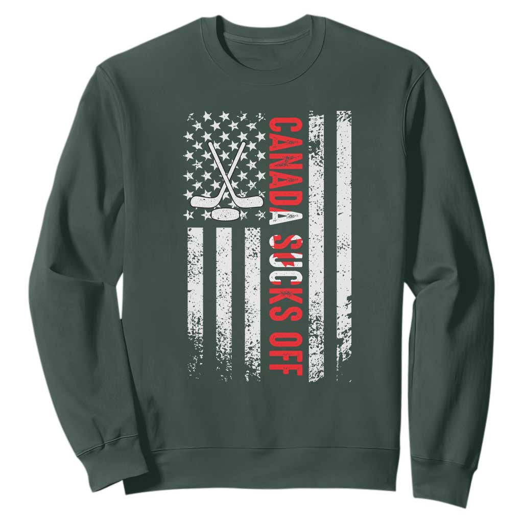 USA Flag Hockey Sweatshirt Funny Canada Sucks US EH American Flag TS02 Dark Forest Green Print Your Wear
