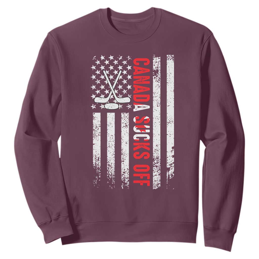 USA Flag Hockey Sweatshirt Funny Canada Sucks US EH American Flag TS02 Maroon Print Your Wear