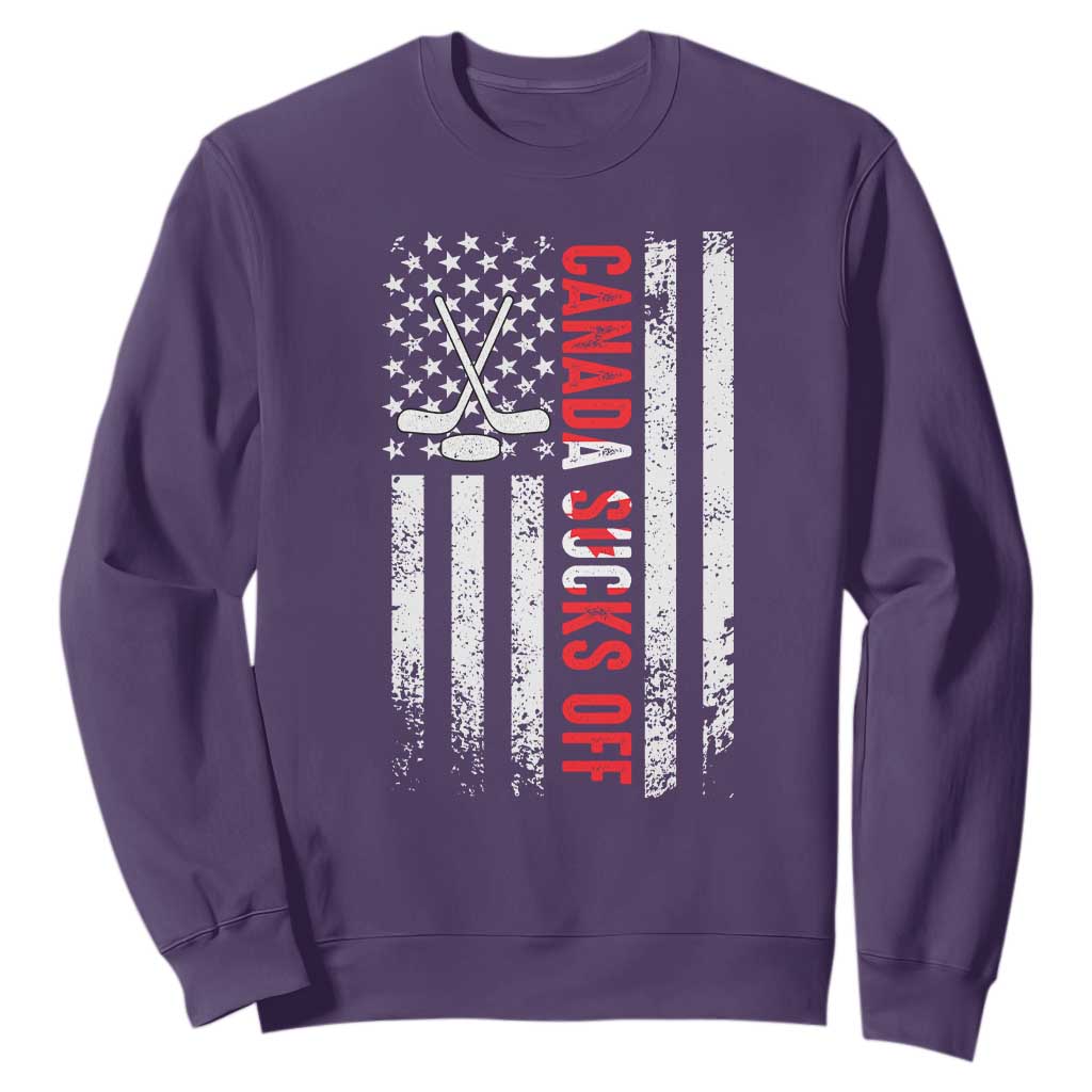 USA Flag Hockey Sweatshirt Funny Canada Sucks US EH American Flag TS02 Purple Print Your Wear