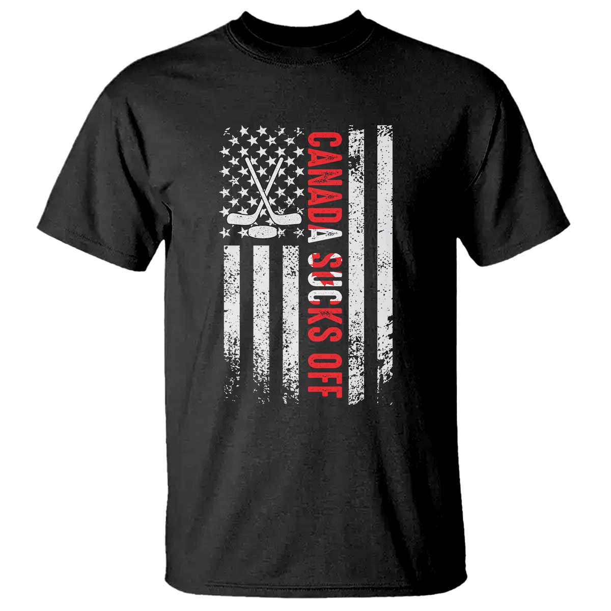 USA Flag Hockey T Shirt Funny Canada Sucks US EH American Flag TS02 Black Print Your Wear