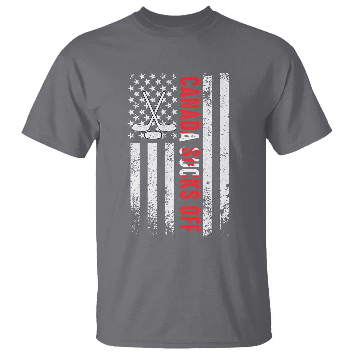 USA Flag Hockey T Shirt Funny Canada Sucks US EH American Flag TS02 Charcoal Print Your Wear