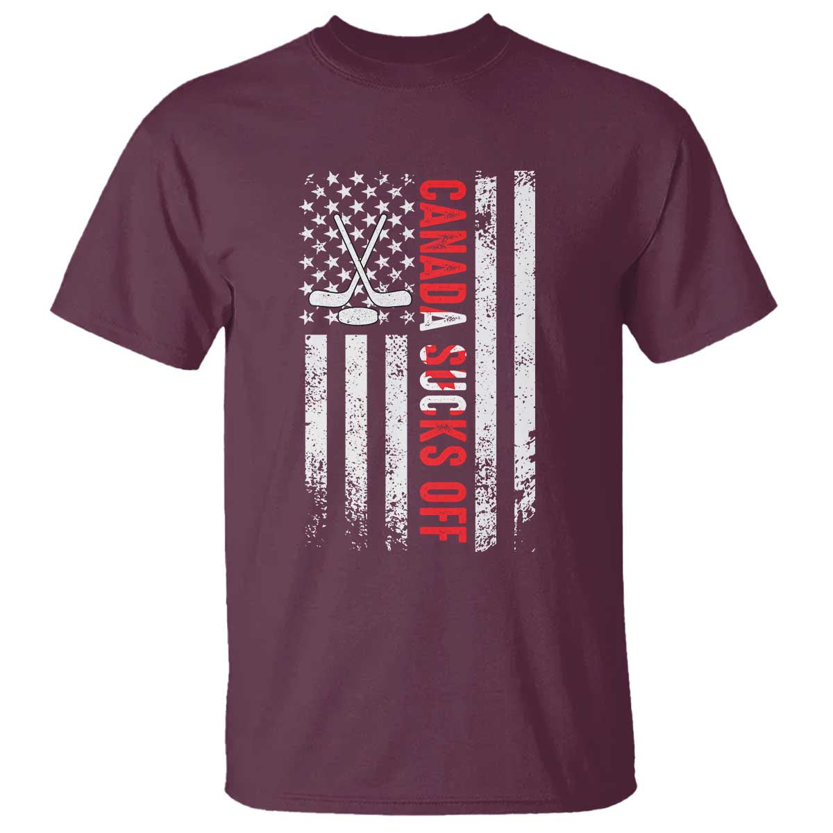 USA Flag Hockey T Shirt Funny Canada Sucks US EH American Flag TS02 Maroon Print Your Wear
