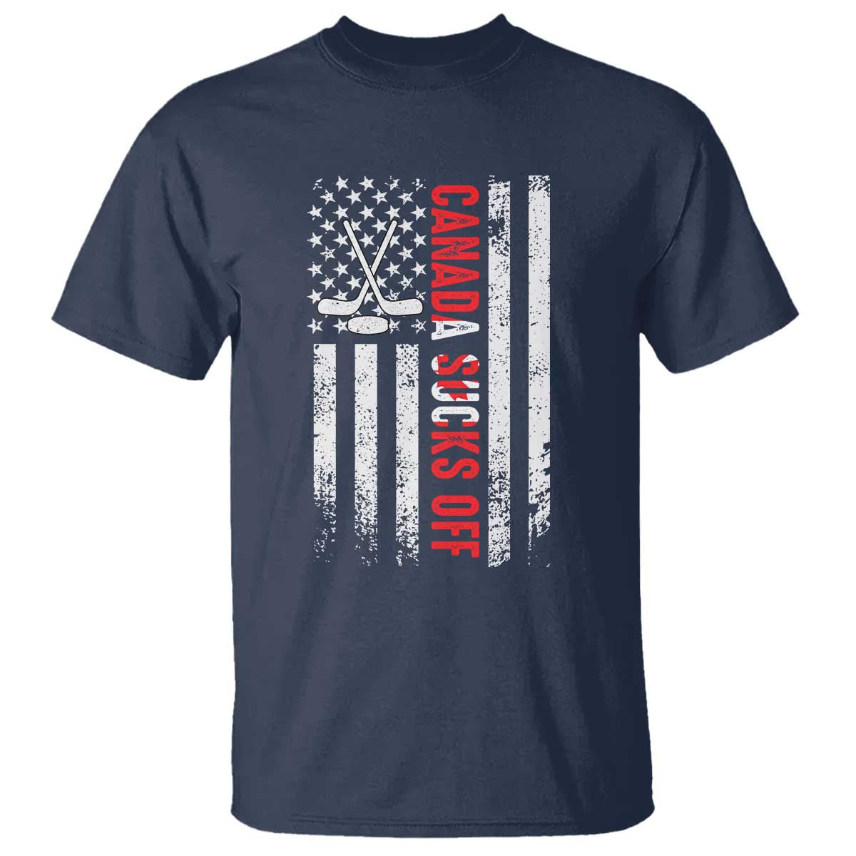 USA Flag Hockey T Shirt Funny Canada Sucks US EH American Flag TS02 Navy Print Your Wear
