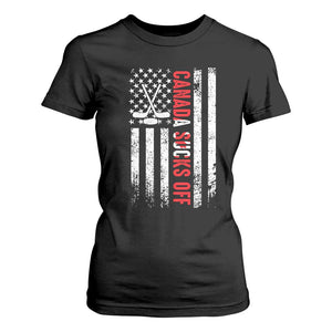 USA Flag Hockey T Shirt For Women Funny Canada Sucks US EH American Flag TS02 Black Print Your Wear