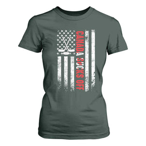 USA Flag Hockey T Shirt For Women Funny Canada Sucks US EH American Flag TS02 Dark Forest Green Print Your Wear