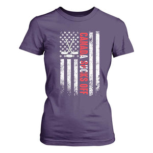 USA Flag Hockey T Shirt For Women Funny Canada Sucks US EH American Flag TS02 Purple Print Your Wear