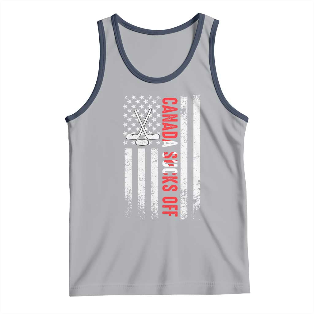 USA Flag Hockey Tank Top Funny Canada Sucks US EH American Flag TS02 Athletic Heather Navy Print Your Wear