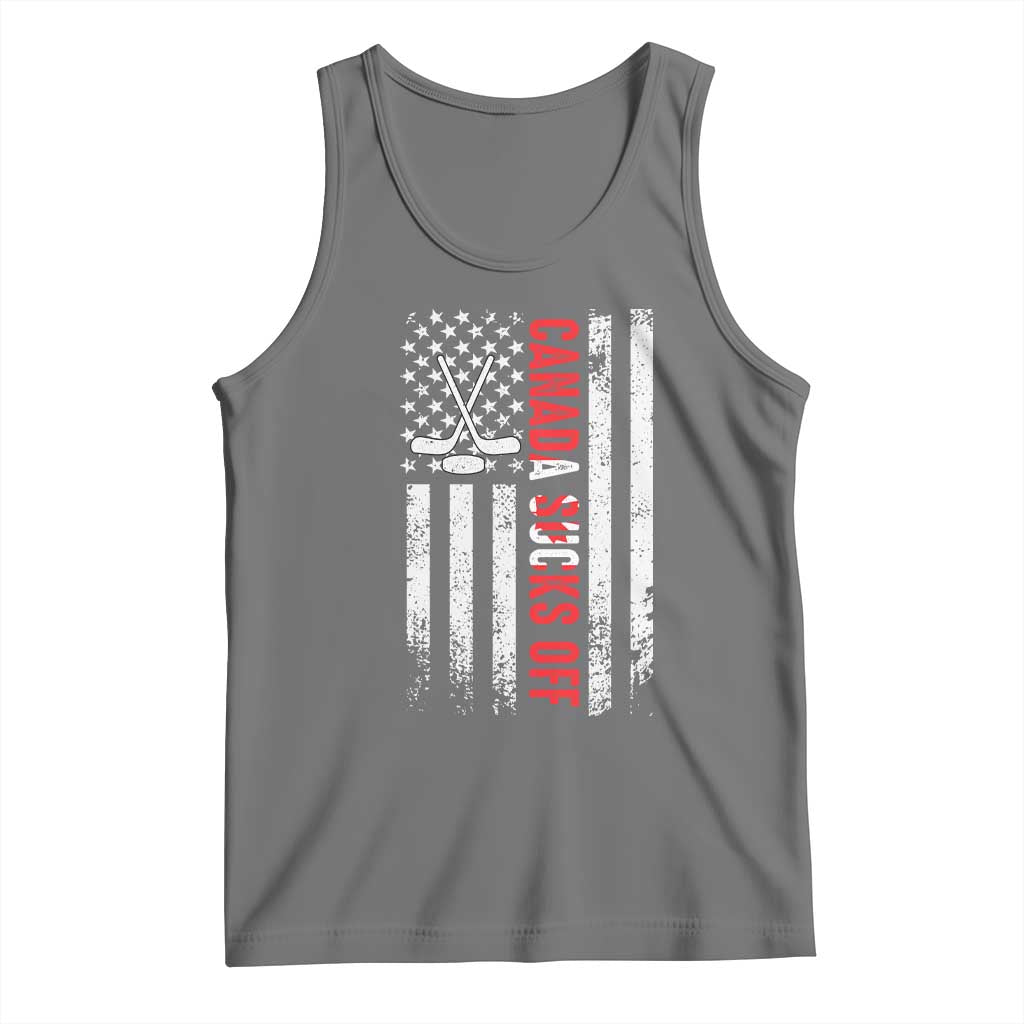 USA Flag Hockey Tank Top Funny Canada Sucks US EH American Flag TS02 Black Heather Print Your Wear