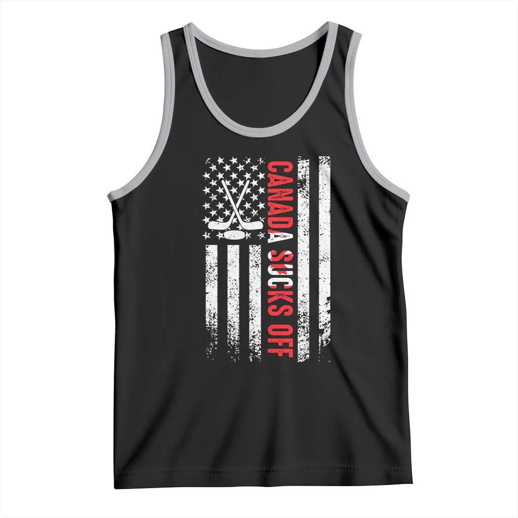 USA Flag Hockey Tank Top Funny Canada Sucks US EH American Flag TS02 Black Athletic Heather Print Your Wear