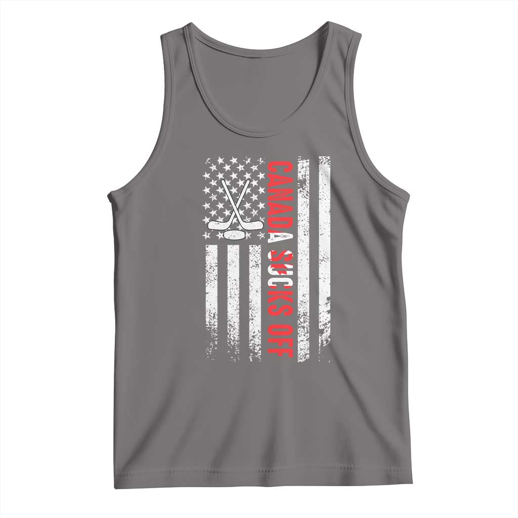 USA Flag Hockey Tank Top Funny Canada Sucks US EH American Flag TS02 Deep Heather Print Your Wear
