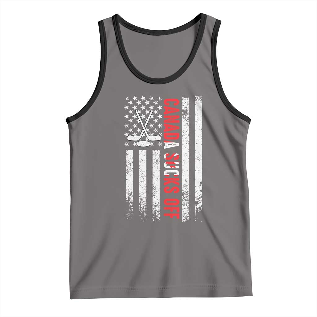 USA Flag Hockey Tank Top Funny Canada Sucks US EH American Flag TS02 Deep Heather Black Print Your Wear