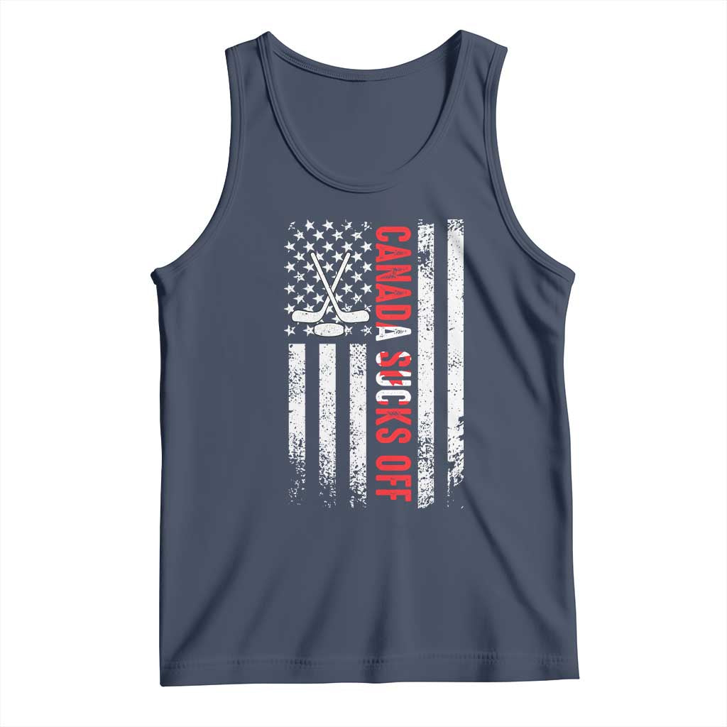USA Flag Hockey Tank Top Funny Canada Sucks US EH American Flag TS02 Navy Print Your Wear