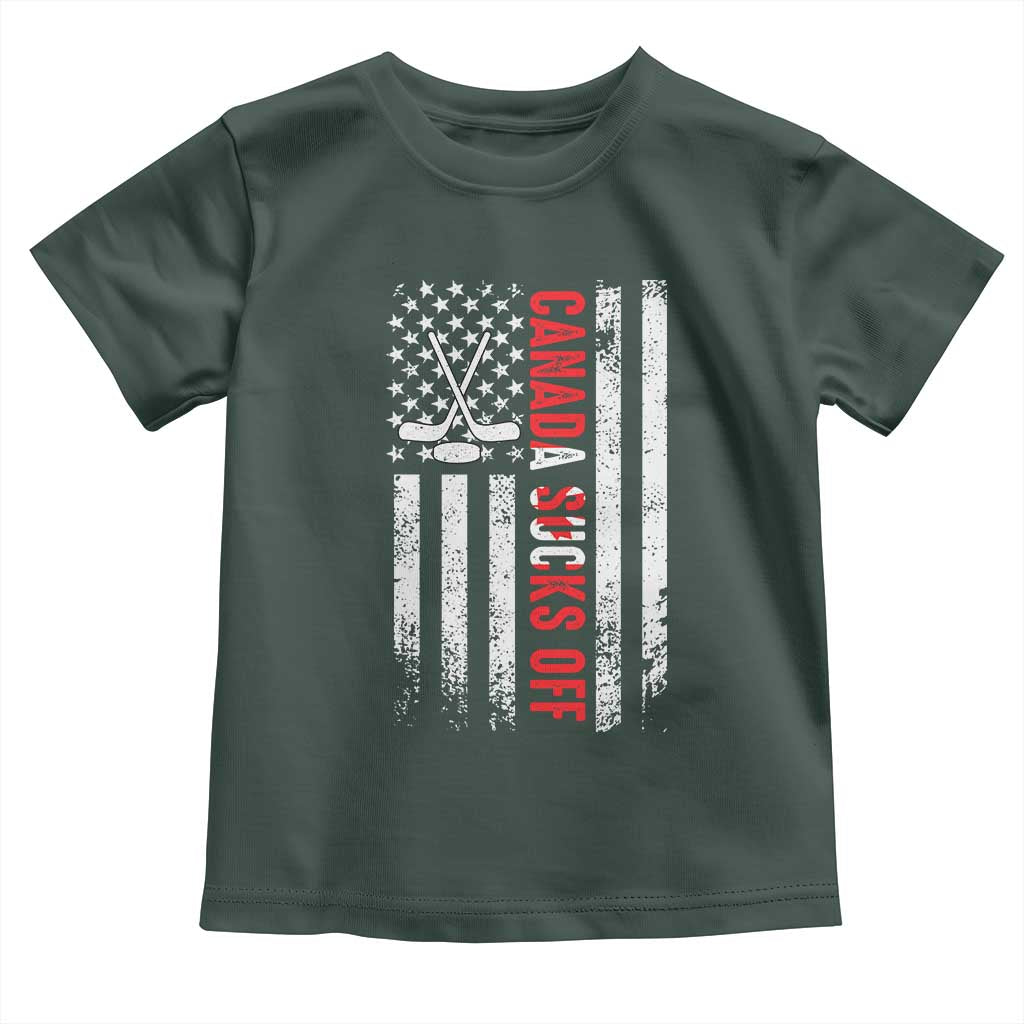 USA Flag Hockey Toddler T Shirt Funny Canada Sucks US EH American Flag TS02 Dark Forest Green Print Your Wear
