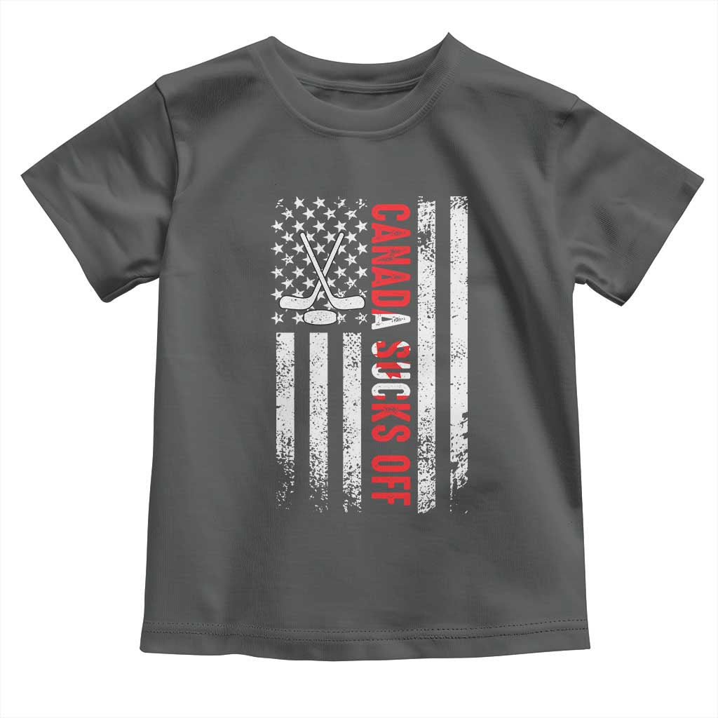 USA Flag Hockey Toddler T Shirt Funny Canada Sucks US EH American Flag TS02 Dark Heather Print Your Wear