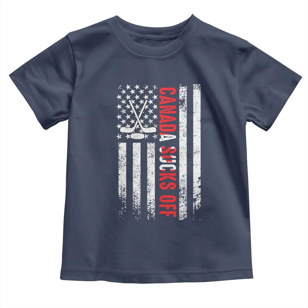 USA Flag Hockey Toddler T Shirt Funny Canada Sucks US EH American Flag TS02 Navy Print Your Wear