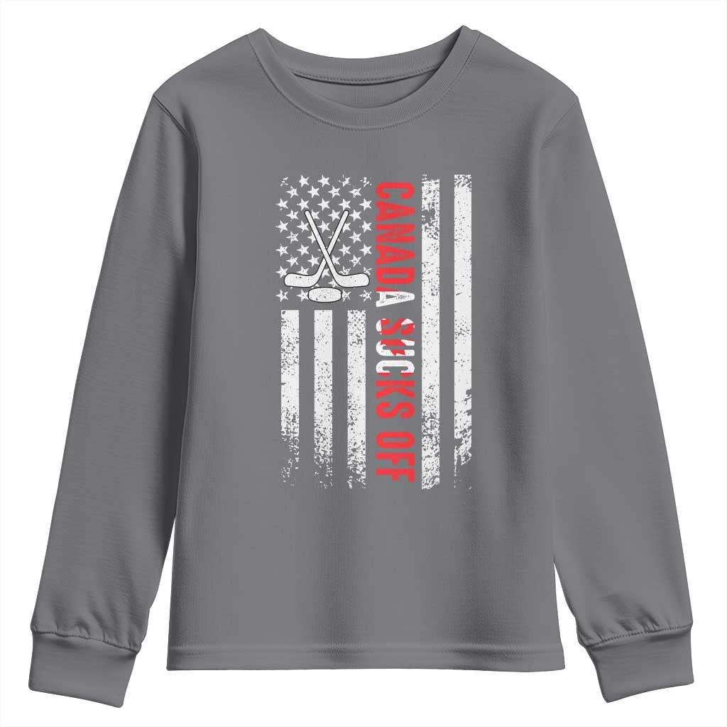 USA Flag Hockey Youth Sweatshirt Funny Canada Sucks US EH American Flag TS02 Charcoal Print Your Wear