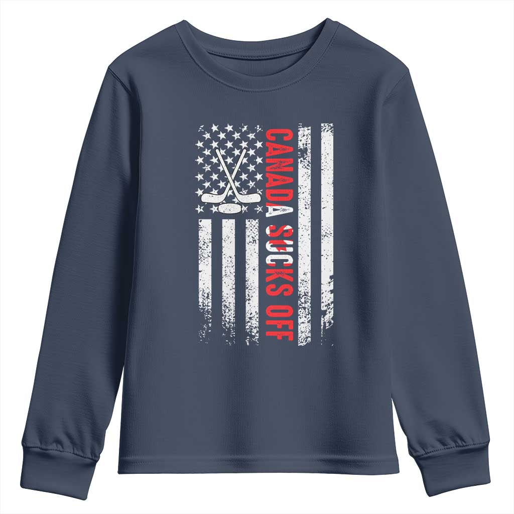 USA Flag Hockey Youth Sweatshirt Funny Canada Sucks US EH American Flag TS02 Navy Print Your Wear