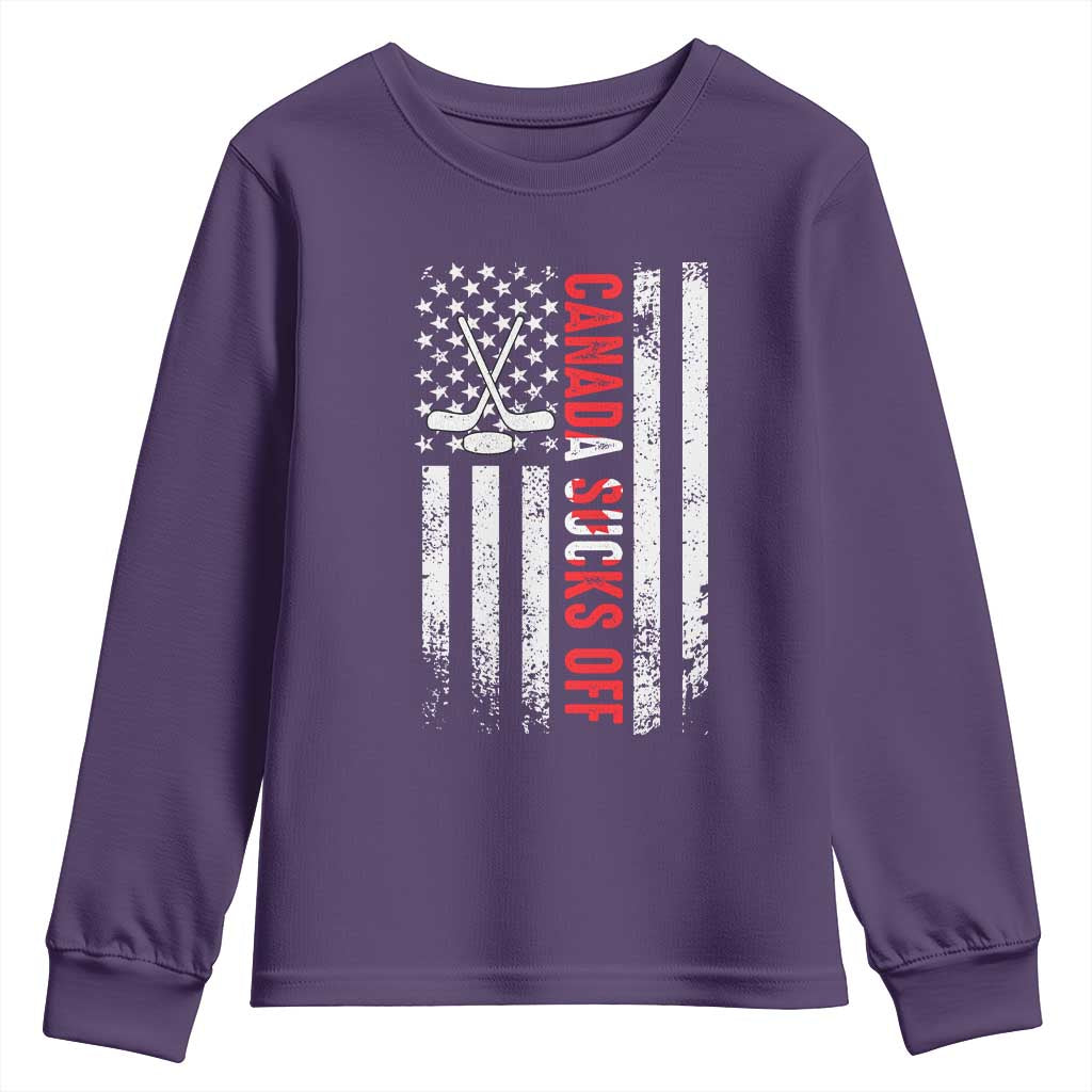 USA Flag Hockey Youth Sweatshirt Funny Canada Sucks US EH American Flag TS02 Purple Print Your Wear
