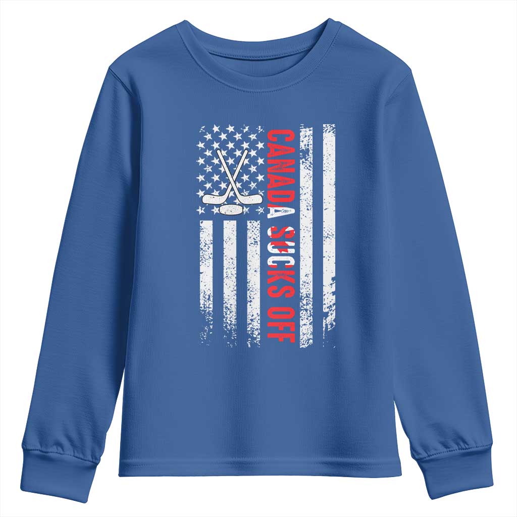 USA Flag Hockey Youth Sweatshirt Funny Canada Sucks US EH American Flag TS02 Royal Blue Print Your Wear