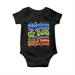 VBS 2025 Baby Onesie Discovering The Bigness Of God In The Smallest Of Things Retro Groovy TS02 Black Print Your Wear