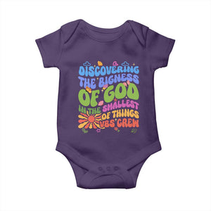 VBS 2025 Baby Onesie Discovering The Bigness Of God In The Smallest Of Things Retro Groovy TS02 Purple Print Your Wear
