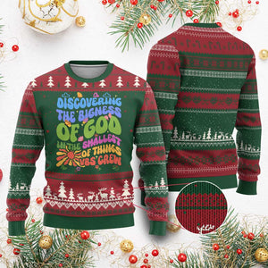 VBS 2025 Ugly Christmas Sweater Discovering The Bigness Of God In The Smallest Of Things Retro Groovy TS02 Red Green Print Your Wear