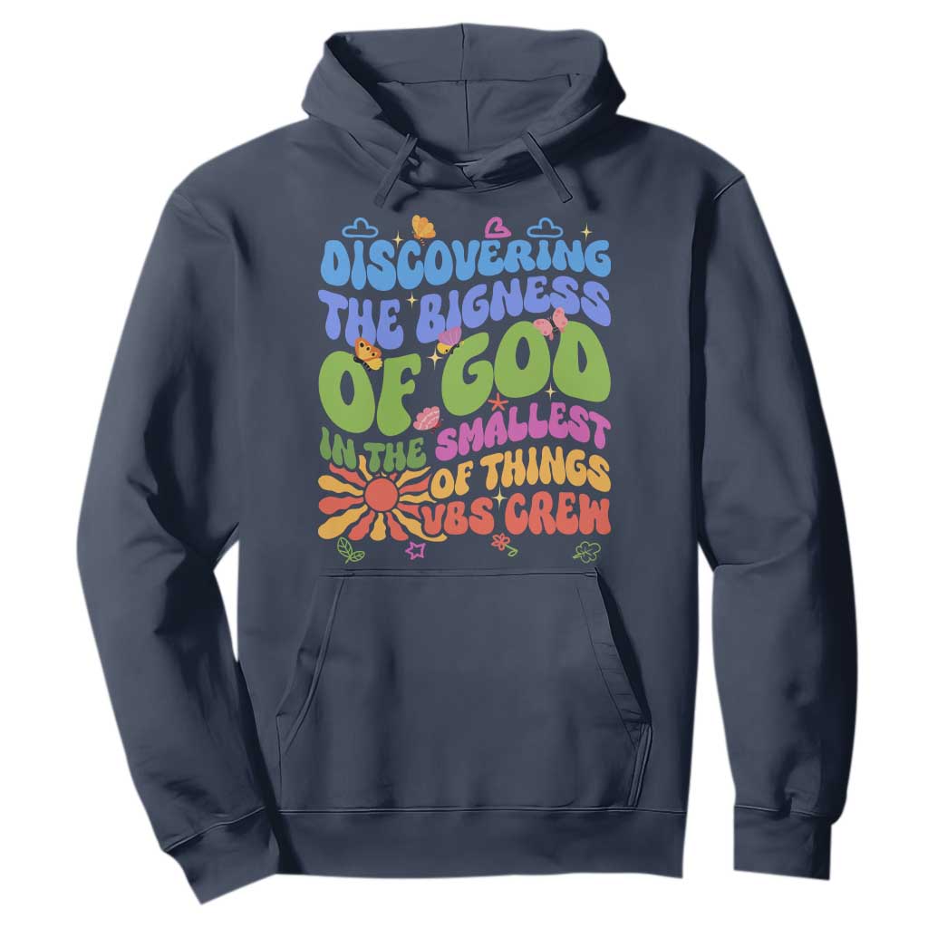 VBS 2025 Hoodie Discovering The Bigness Of God In The Smallest Of Things Retro Groovy TS02 Navy Print Your Wear