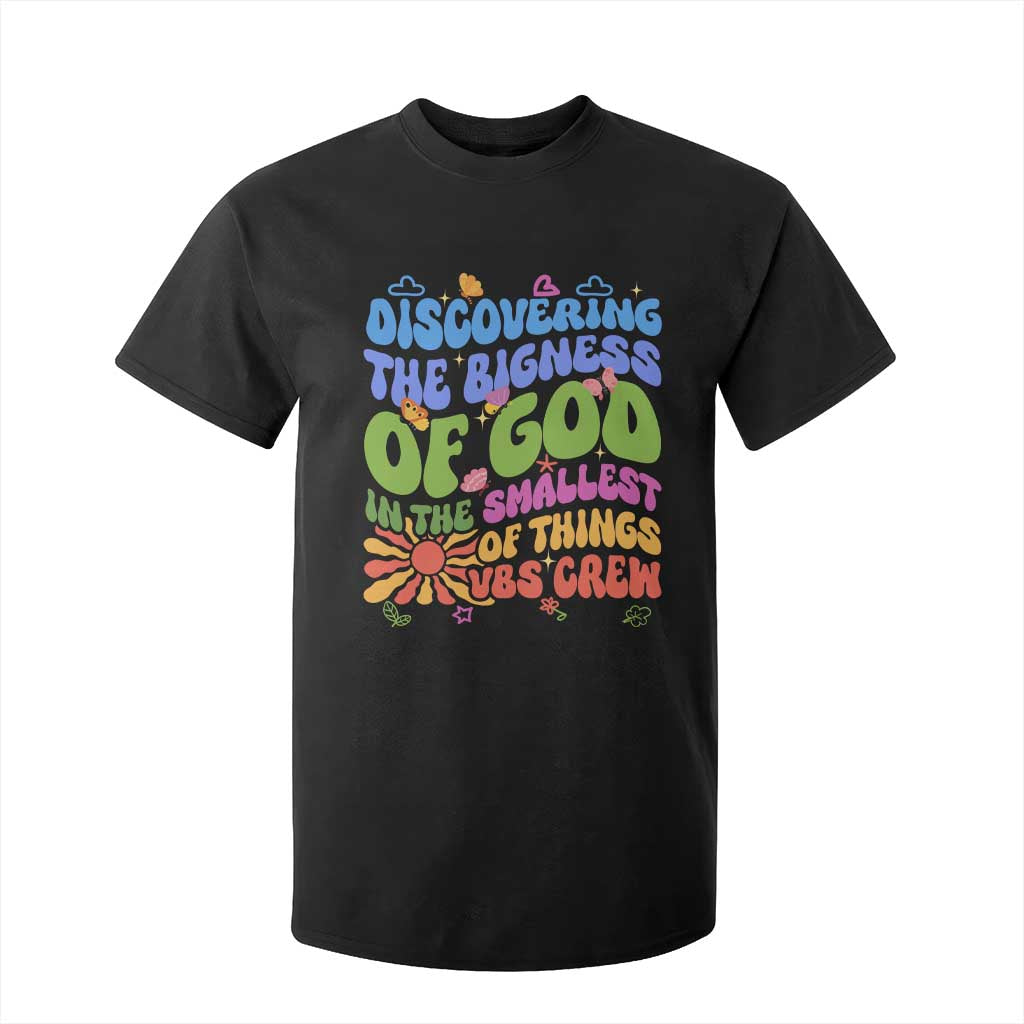 VBS 2025 T Shirt For Kid Discovering The Bigness Of God In The Smallest Of Things Retro Groovy TS02 Black Print Your Wear