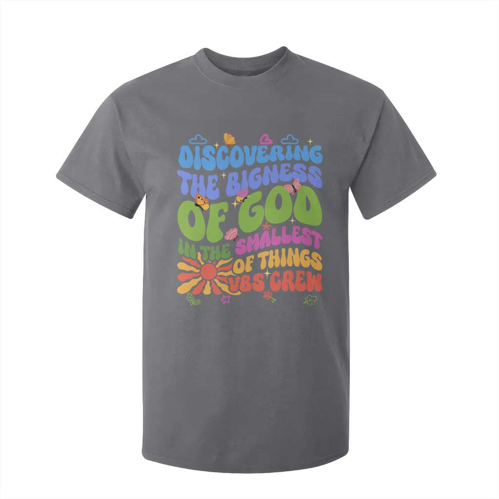 VBS 2025 T Shirt For Kid Discovering The Bigness Of God In The Smallest Of Things Retro Groovy TS02 Charcoal Print Your Wear