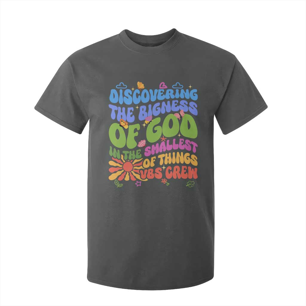 VBS 2025 T Shirt For Kid Discovering The Bigness Of God In The Smallest Of Things Retro Groovy TS02 Dark Heather Print Your Wear